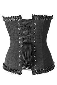 Black Brocade Sweetheart Corset With Ruffle Trim