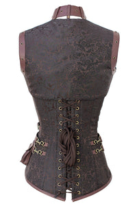 Steampunk Brown Overbust Corset with Shrug, Harness & Utility Belt