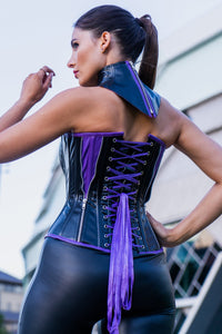 Corset Story EXS006 PVC Purple & Black Zipped Corset with Choker