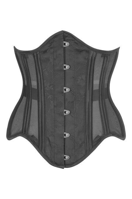 Black Brocade Underbust Corset with Mesh Panels