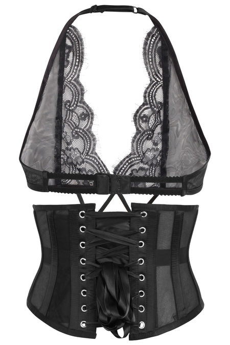 Black Lace Waspie With Matching Bralet