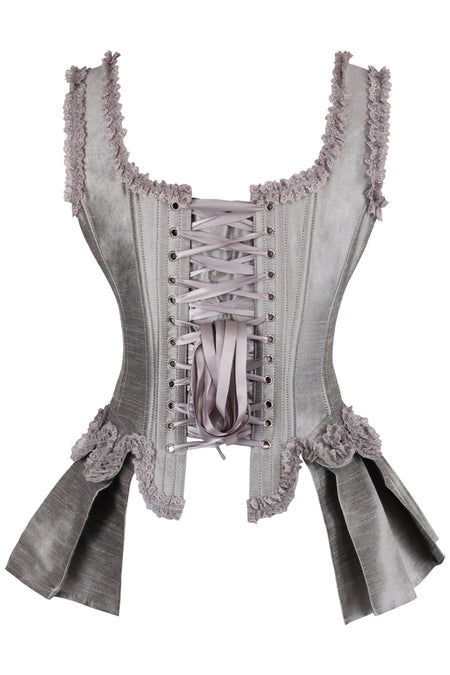 Silver Historically Inspired Corset Overbust with Bustle