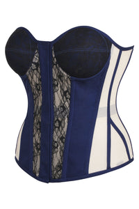 Adelia Beacon Blue Viscose and Lace Overbust Corset with Cups