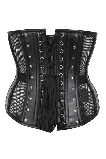 Black Mesh & PVC Front Zip Underbust Corset