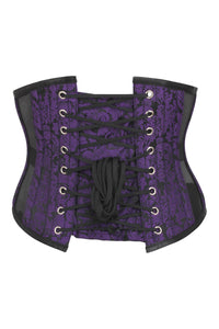 Purple Brocade Underbust Corset with Mesh Panels