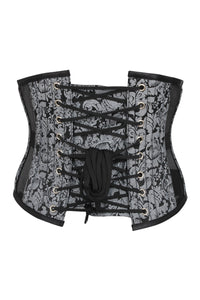 Silver Brocade Underbust Corset with Mesh Panels