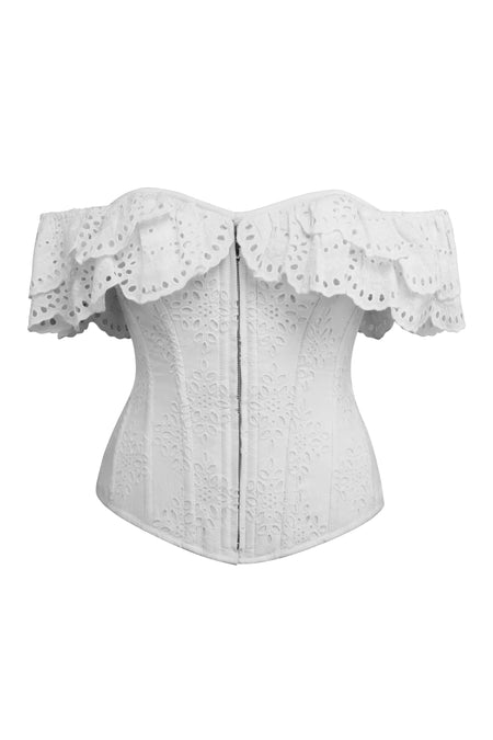 Corset Story SC-038 Alyssum White Broderie Anglaise Cotton Corset Top with Double Frill Sleeves