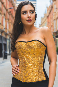 Corset Story WTS534 GOLD SEQUIN AND BLACK SATIN INSTANT SHAPE OVERBUST