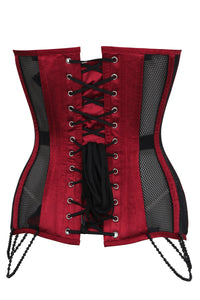 Burgundy with Black Mesh and Lace Appliqué Waist Taming Overbust Corset