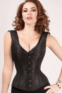 Corset Story WTVIC016 Black Brocade Waist Taming Overbust With Shoulder Straps