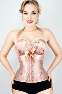 Rose Gold Halterneck Overbust Ribbon Corset