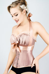 Rose Gold Halterneck Overbust Ribbon Corset