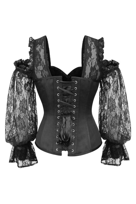 Corset Story BC-001 Black Satin Overbust With Lace Sleeves