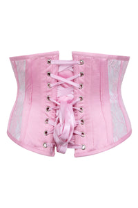 Corset Story BC-005 Pink Satin Underbust Corset with Mesh Panels and Lace Overlay