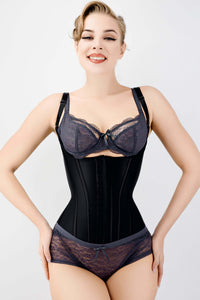 Corset Story CSLT025 Corset Story Black Latex Underbust Corset with adjustable Bra Straps