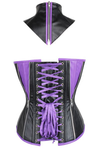 Corset Story EXS006 PVC Purple & Black Zipped Corset with Choker