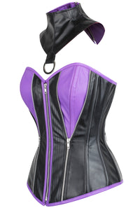 Corset Story EXS006 PVC Purple & Black Zipped Corset with Choker