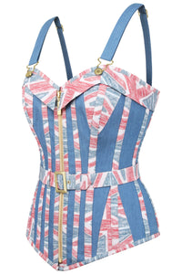 Corset Story FTS127 Chambray Union Jack Overbust Corset