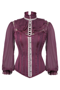 Corset Story FTS130 Dark Plum Corset Shirt With Puff Sleeves