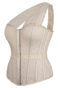 Corset Story LO-012 Emmeline Champagne Satin and Lace Overbust Corset with One Shoulder Detail