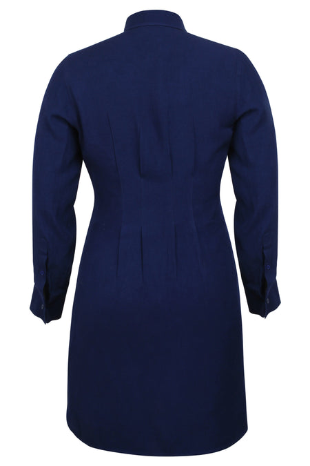 Matilda Beacon Blue Viscose Shirt Dress with Darted Waist