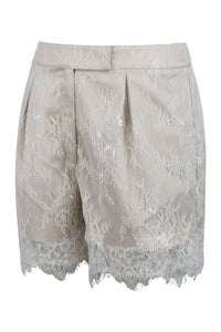 Viola Champagne Satin Shorts with White Lace Overlay