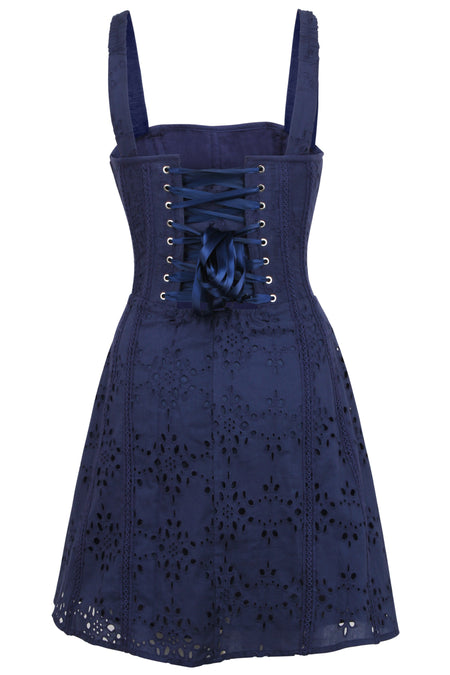 Corset Story SC-071 Veronica Summer Navy Broderie Anglaise Cotton Corset Dress with Straps