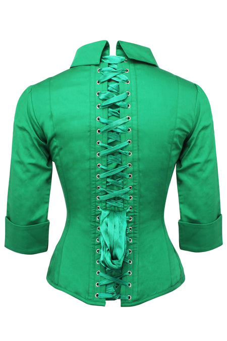 Corset Story SST026 Emerald Green Cotton Corset Shirt