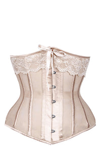 Corset Story WTS701 Champagne Longline Satin Bridal Corset with Super Fine Mesh Panels